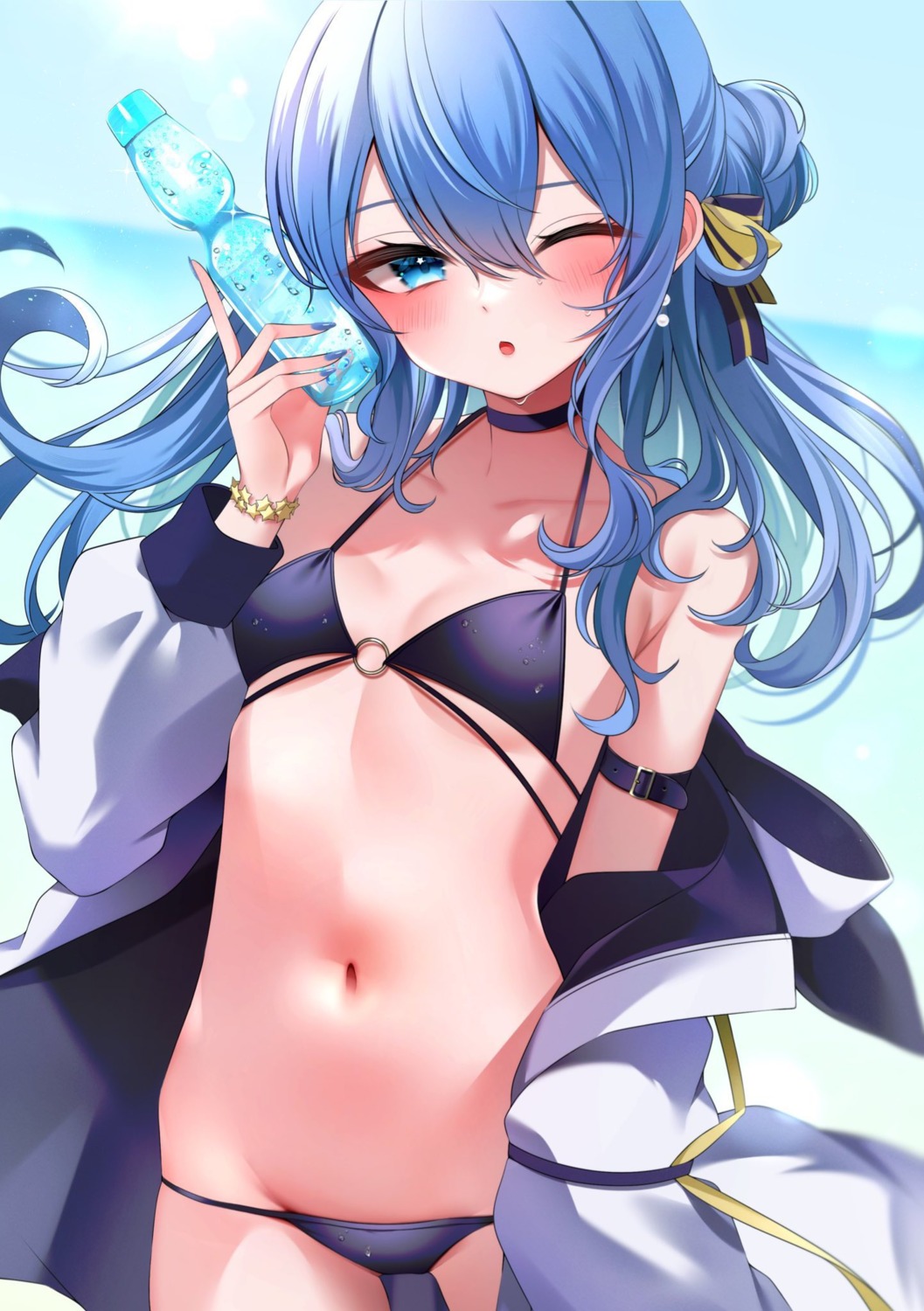 bikini hololive hoshimachi_suisei namagome_negi open_shirt swimsuits