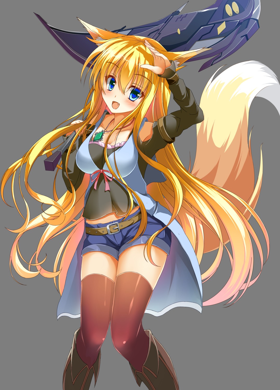 animal_ears cleavage kitsune tail takataka thighhighs