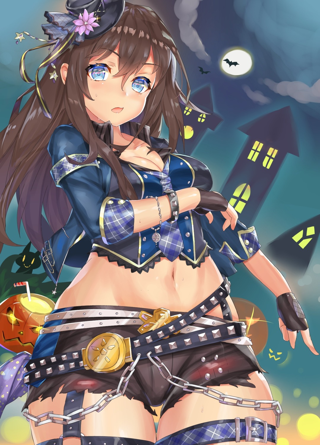 ashu breast_hold cleavage garter halloween shibuya_rin the_idolm@ster the_idolm@ster_cinderella_girls torn_clothes