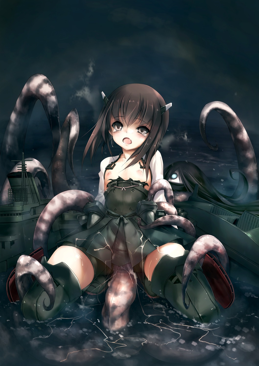 cum extreme_content hitomaru kantai_collection loli nipples no_bra open_shirt sex taihou_(kancolle) tentacles thighhighs torn_clothes wet
