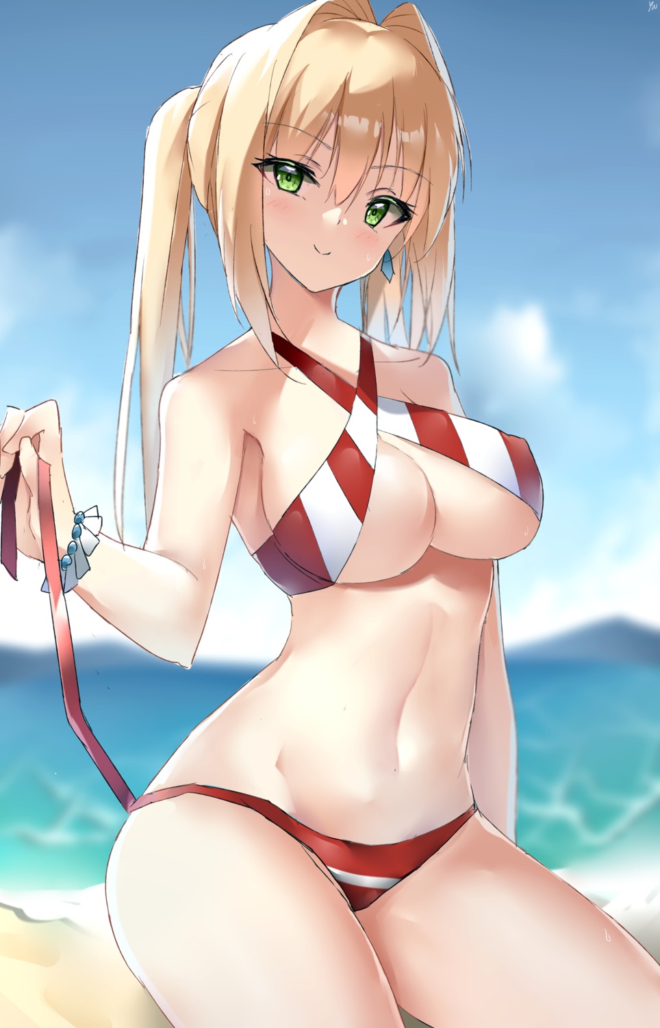 bikini fate/extra fate/extra_ccc fate/grand_order fate/stay_night saber_extra swimsuits undressing yanwulazy