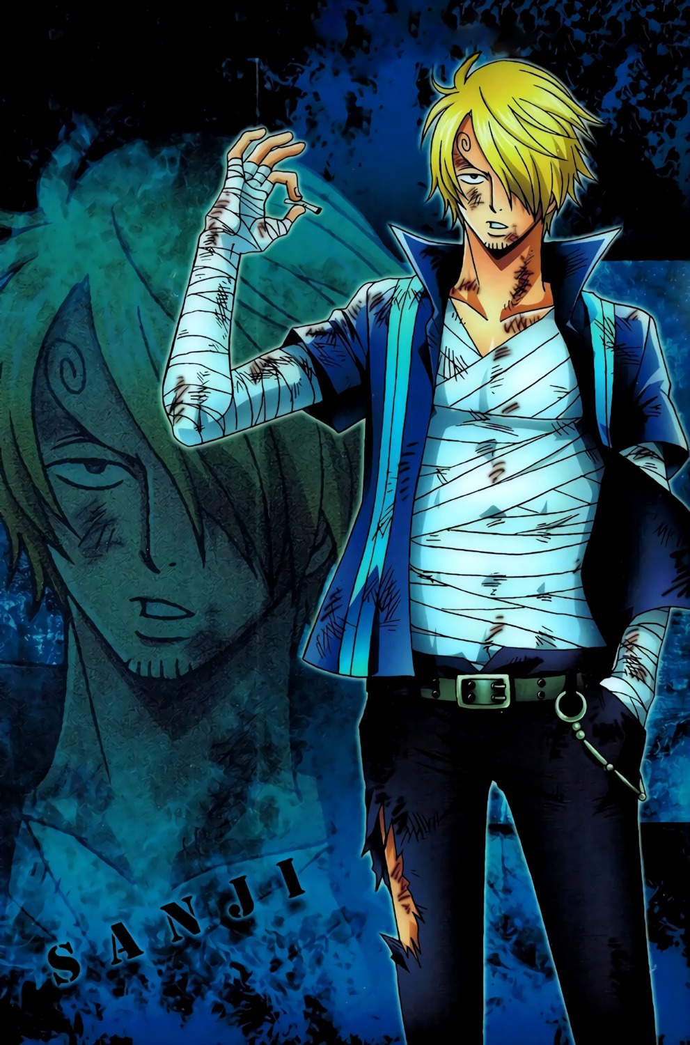 bandages male one_piece smoking torn_clothes vinsmoke_sanji