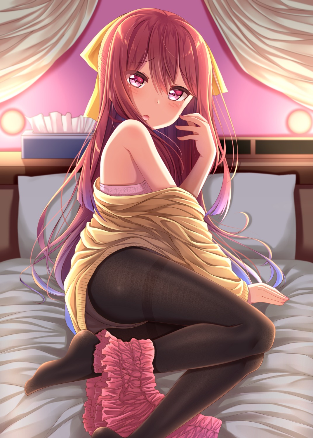 bra feet gurande kamikaze_(kancolle) kantai_collection open_shirt pantsu pantyhose sweater