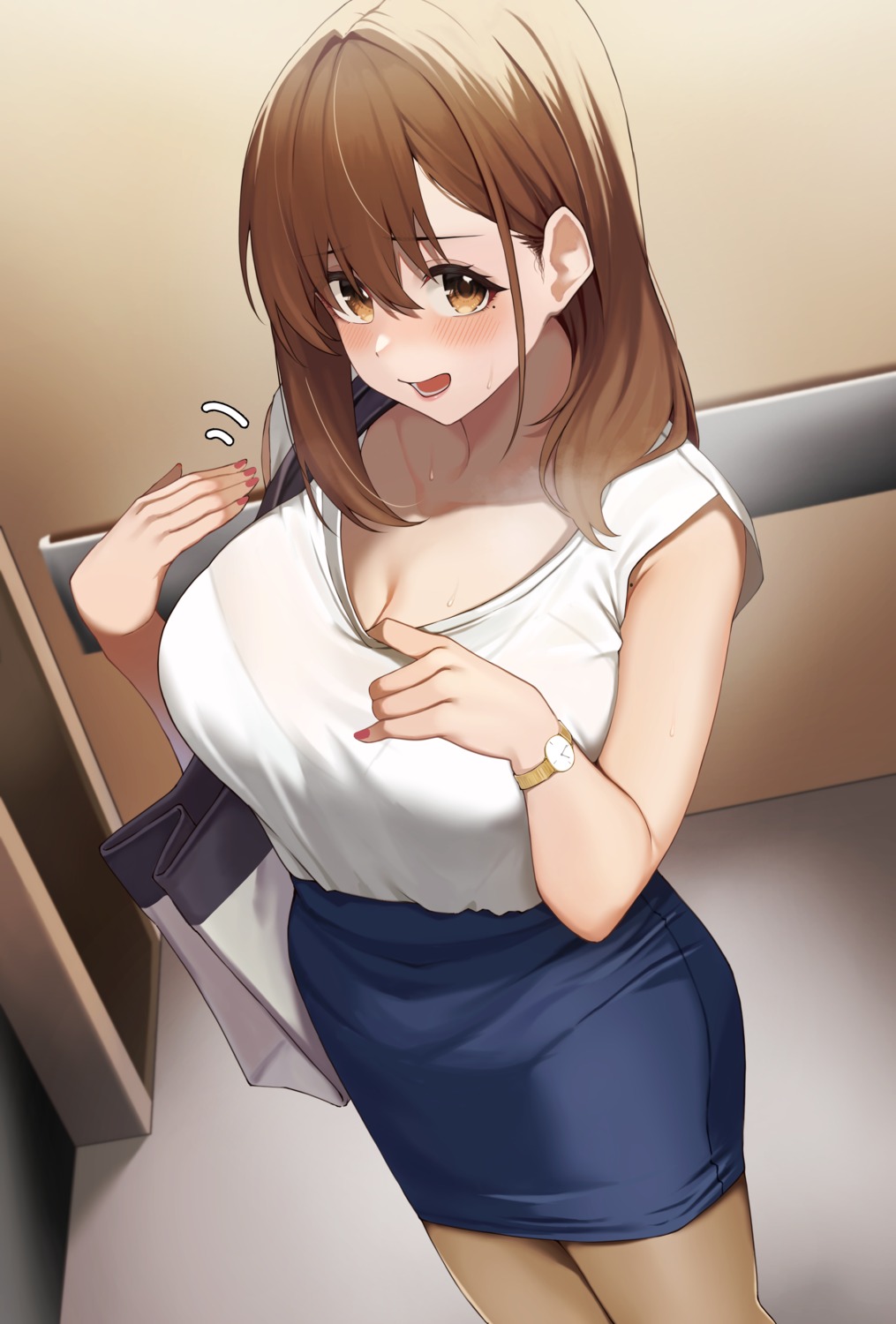 bra cleavage ol-chan_(udon.) pantyhose see_through udon. wet_clothes