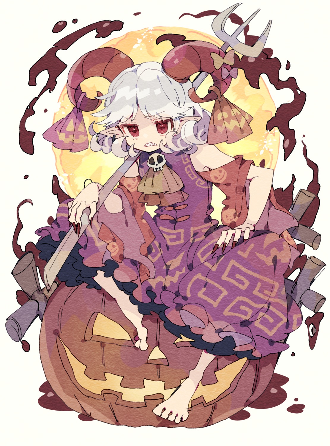 dress halloween horns nikorashika pointy_ears touhou toutetsu_yuuma weapon