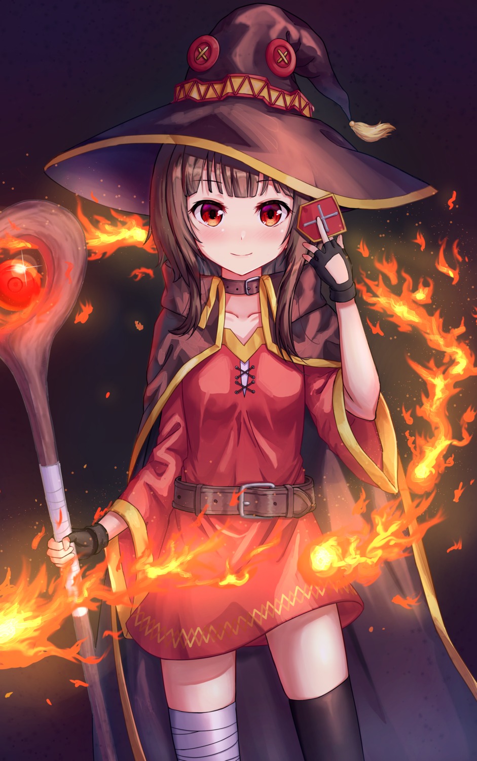 bandages dress happycloud kono_subarashii_sekai_ni_shukufuku_wo! megumin thighhighs weapon witch