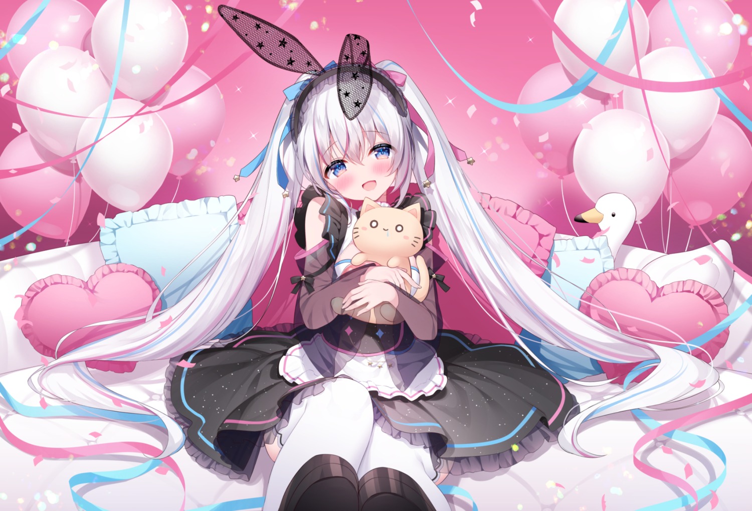 animal_ears bunny_ears hisagi_(puchimaple) itoshino_tesla lolita_fashion masquerade see_through thighhighs