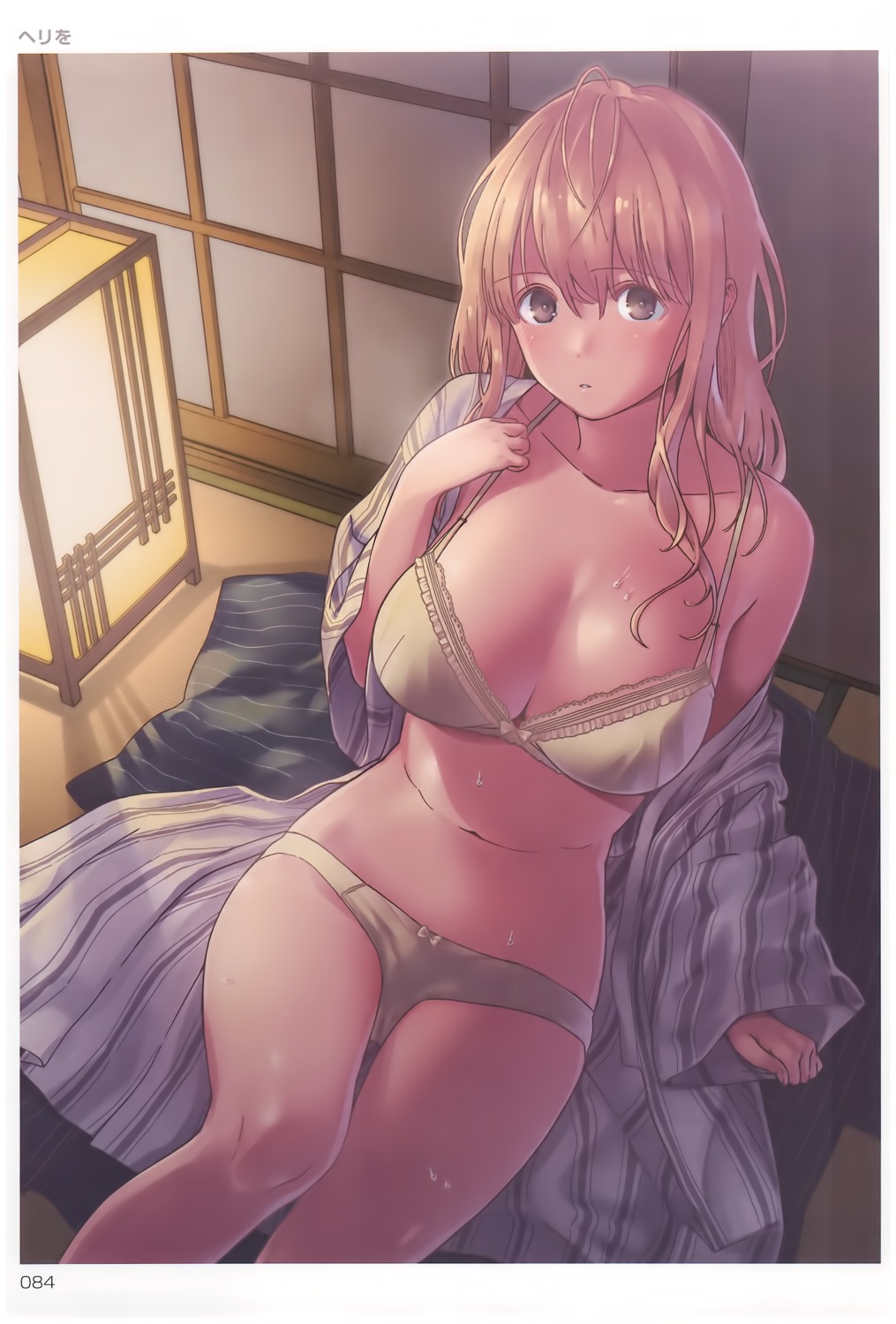 bra breasts cleavage herio open_shirt pantsu toranoana wet yukata