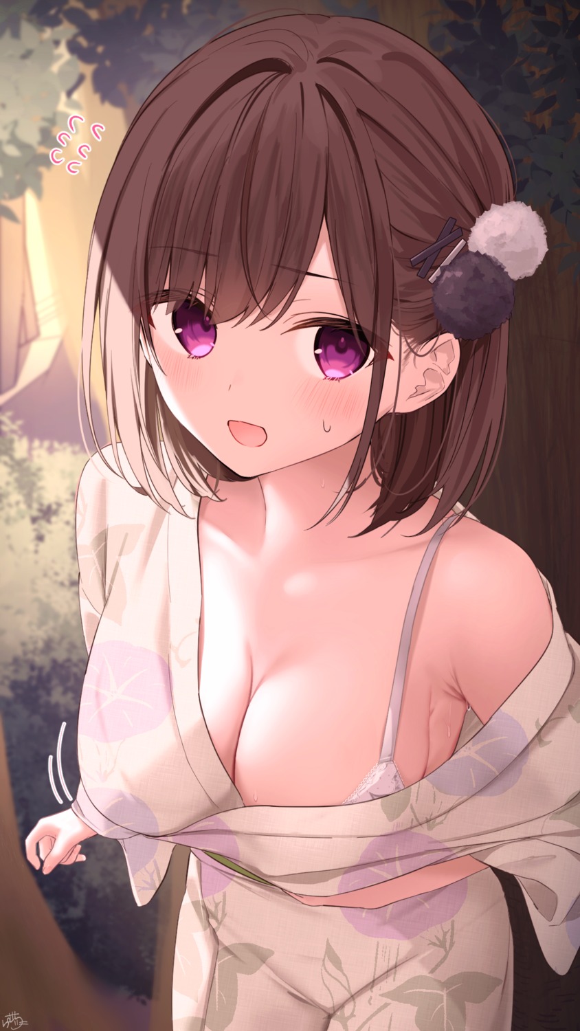 bra breasts cleavage open_shirt osananajimi-chan_(ramchi) ramchi yukata