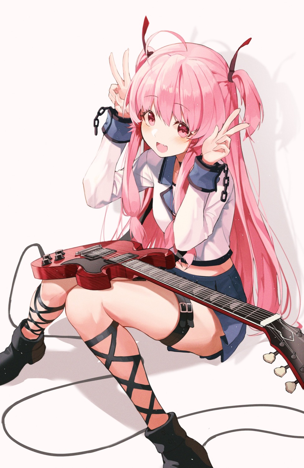 angel_beats! garter guitar pro-p seifuku skirt_lift yoshioka_yui