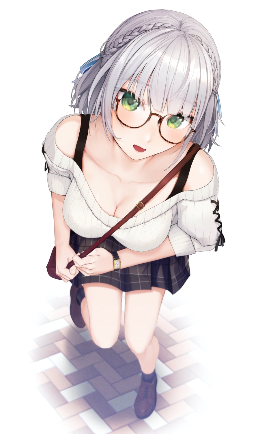 cleavage hololive manta megane shirogane_noel sweater