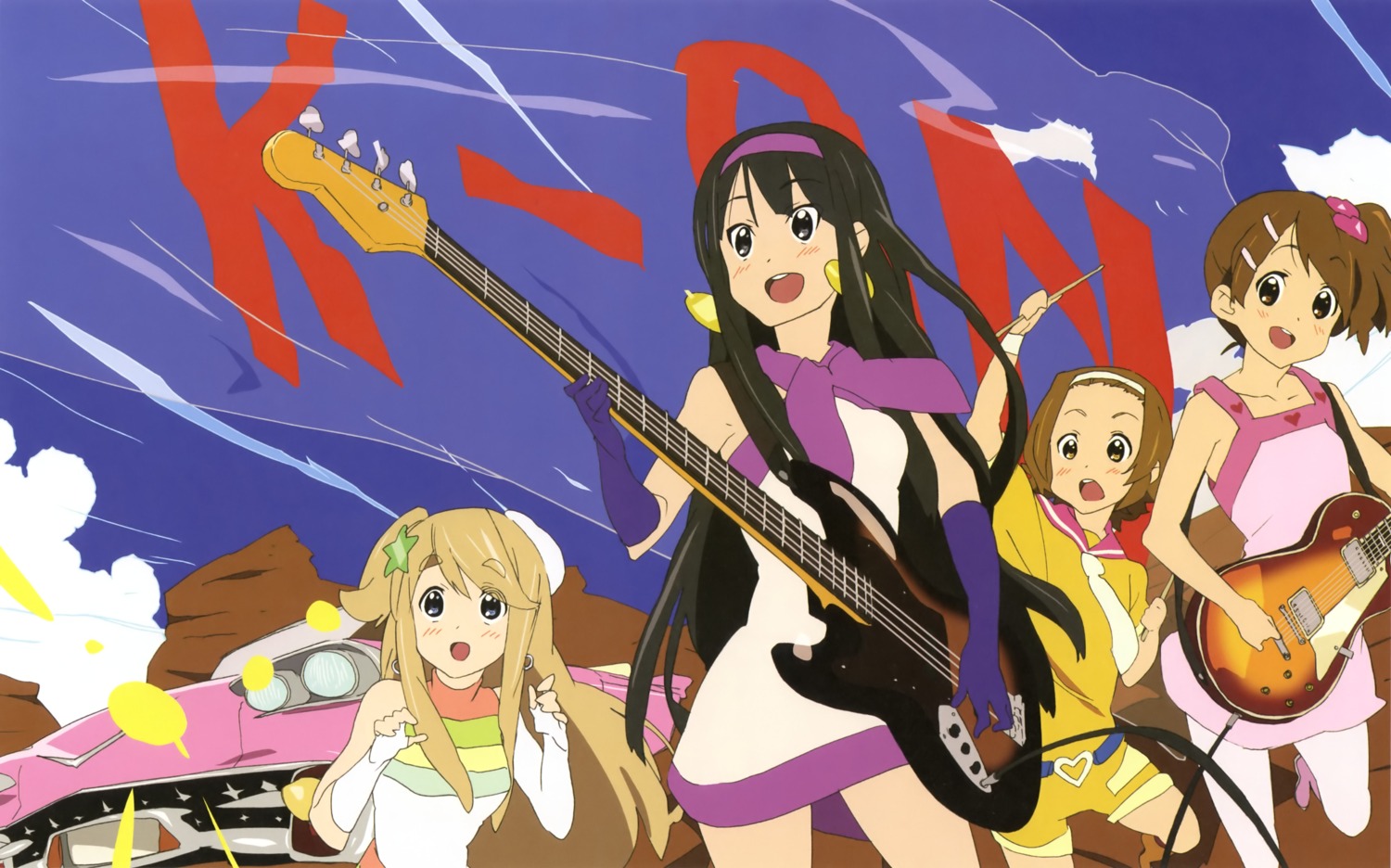 akiyama_mio dress guitar hirasawa_yui ishidate_taichi jpeg_artifacts k-on! kotobuki_tsumugi pantyhose tainaka_ritsu