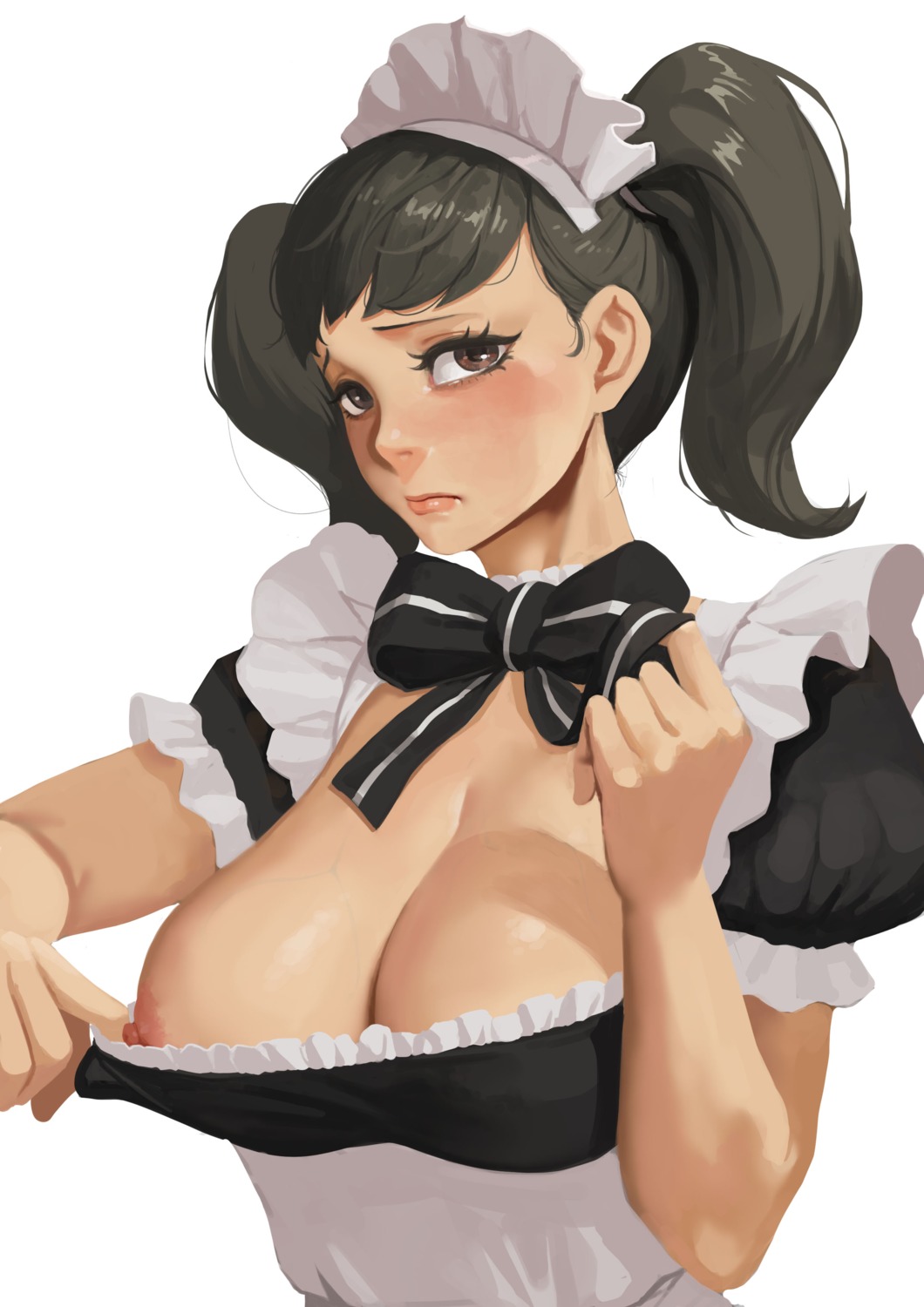 breasts kawakami_sadayo maid moonlit nipples no_bra persona_5 undressing