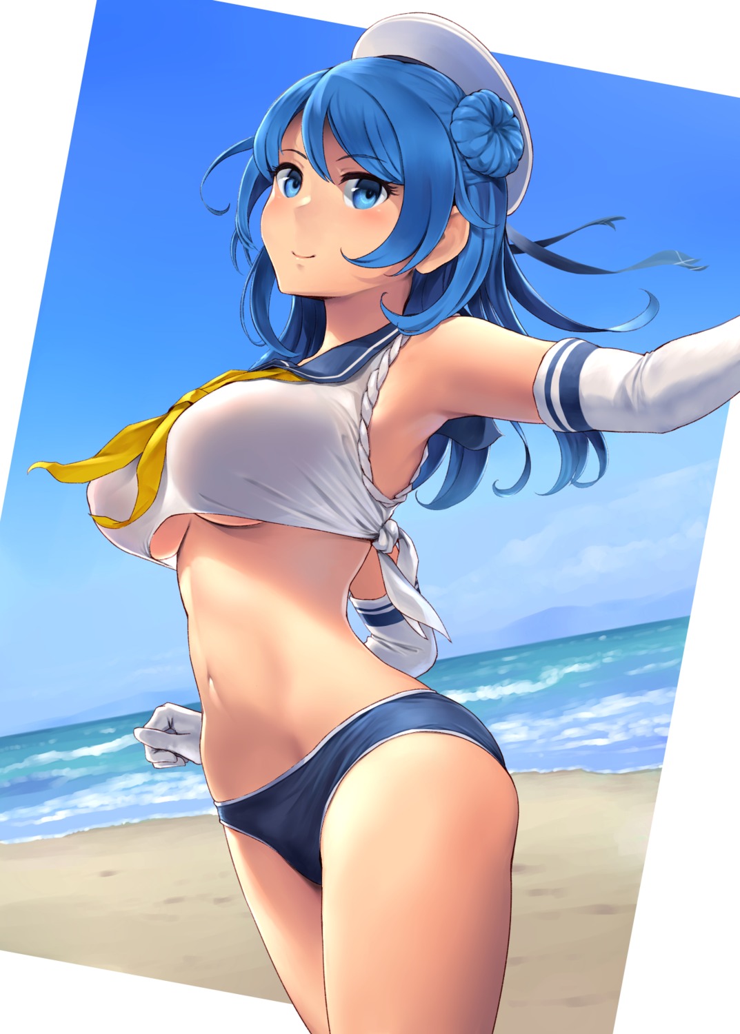 kantai_collection no_bra pantsu see_through seifuku shirt_lift urakaze_(kancolle) wa_(genryusui)