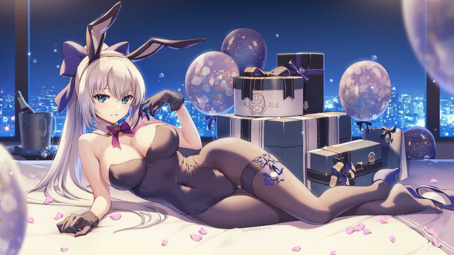 animal_ears bunny_ears bunny_girl garter gomashio_ponz heels no_bra pantyhose wallpaper