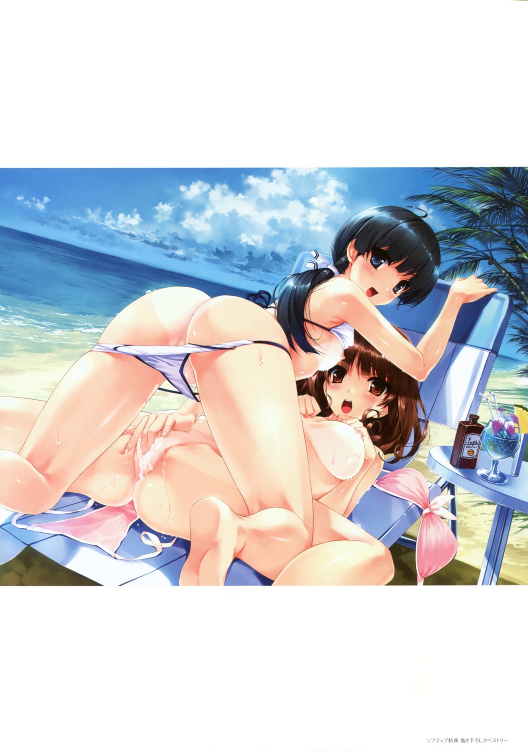 ass bikini breasts feet fingering hasekura_airi misaki_kurehito naked nipples panty_pull pussy pussy_juice sasaki_kaori swimsuits tan_lines trumple ushinawareta_mirai_wo_motomete wet yuri