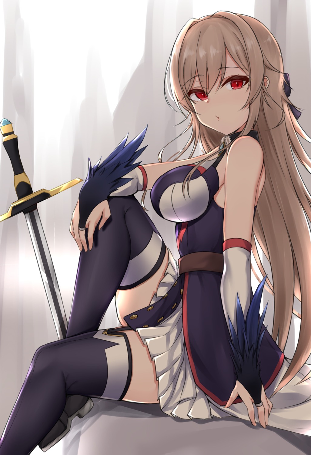 furen_e_lustario kirikan nijisanji skirt_lift sword thighhighs