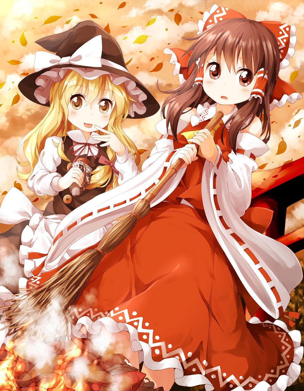 dress hakurei_reimu kirisame_marisa miko touhou tsurukou witch