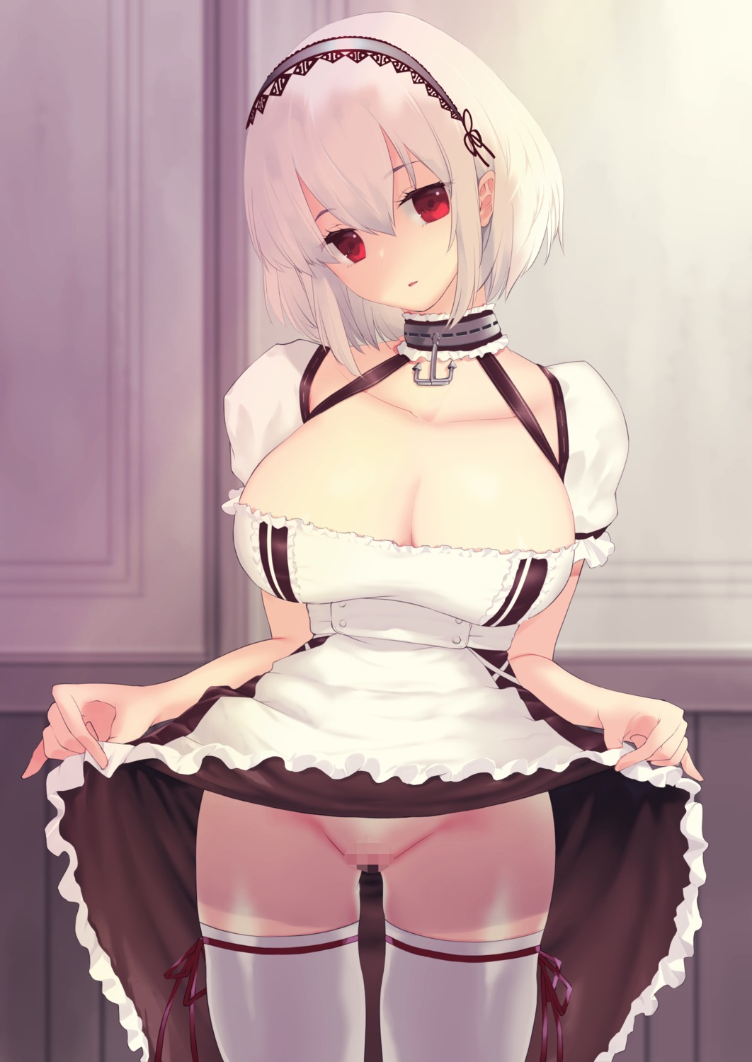 27-nichi azur_lane censored maid no_bra nopan pussy sirius_(azur_lane) skirt_lift thighhighs