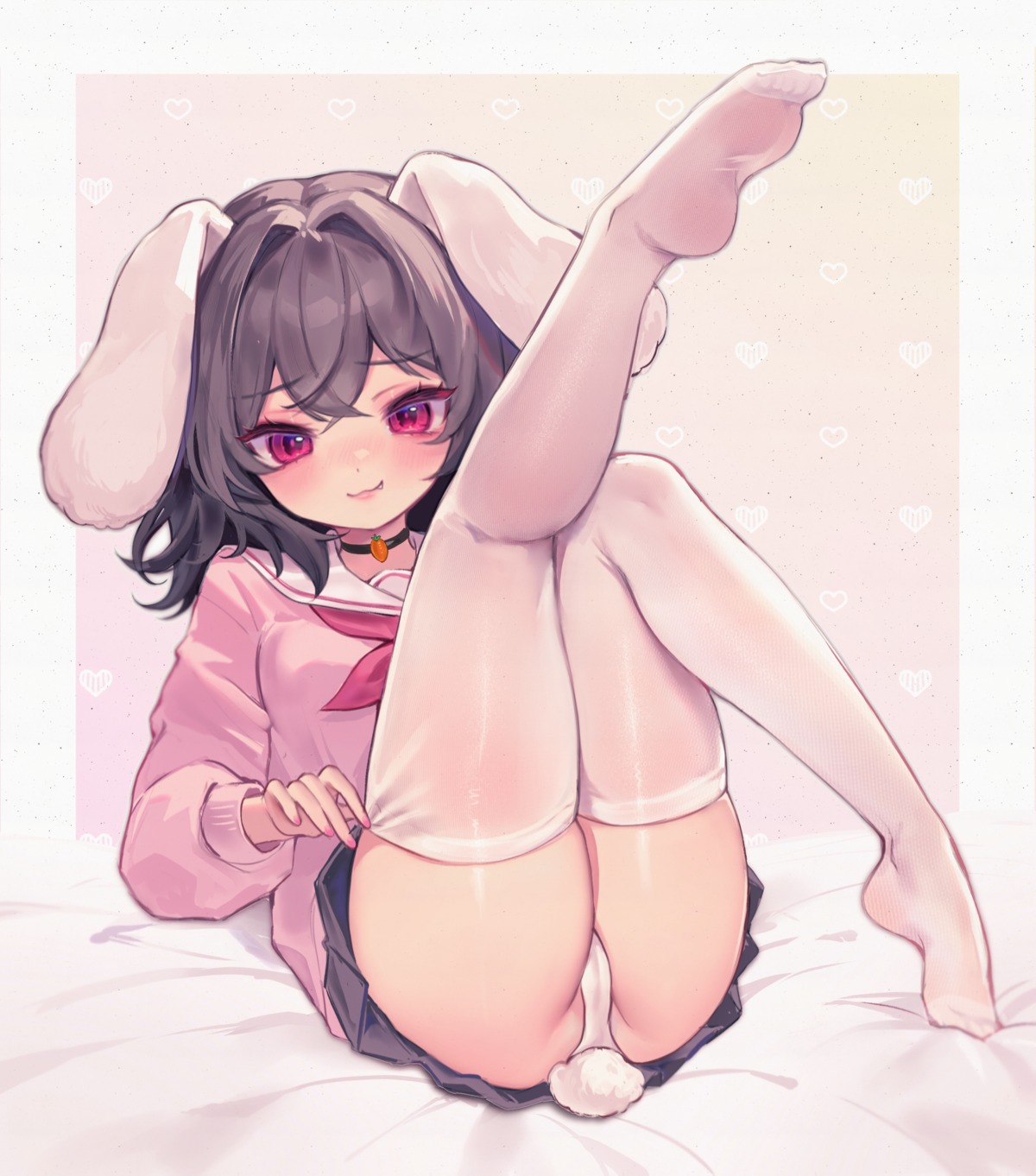 animal_ears bunny_ears cameltoe feet inaba_tewi loli pantsu qiu_ju seifuku skirt_lift sweater tail thighhighs thong touhou