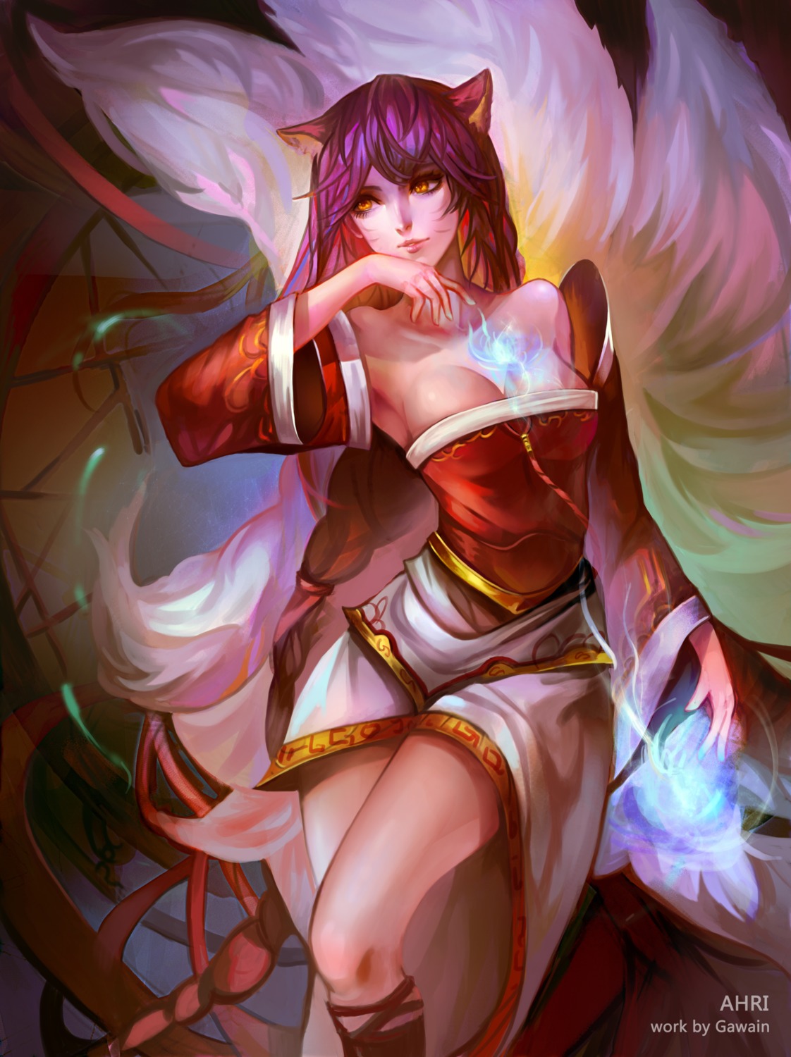 ahri animal_ears cleavage league_of_legends tail