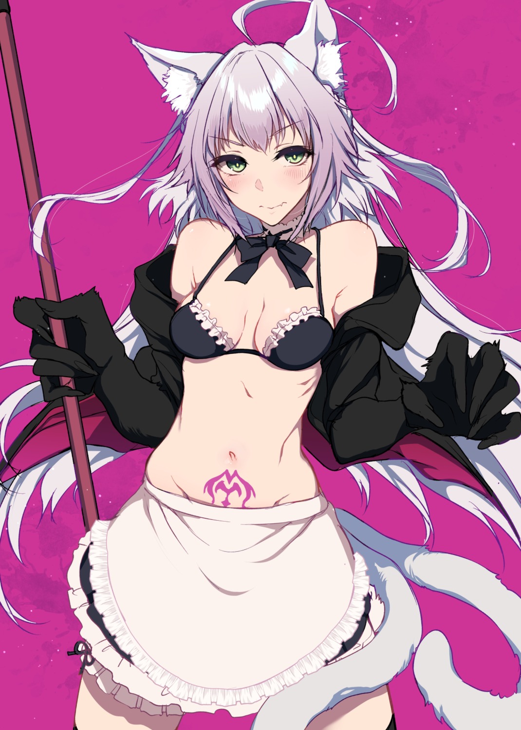 animal_ears atalanta_alter bikini_top cleavage fate/grand_order maid open_shirt pochi_(pochi-goya) swimsuits tail tattoo