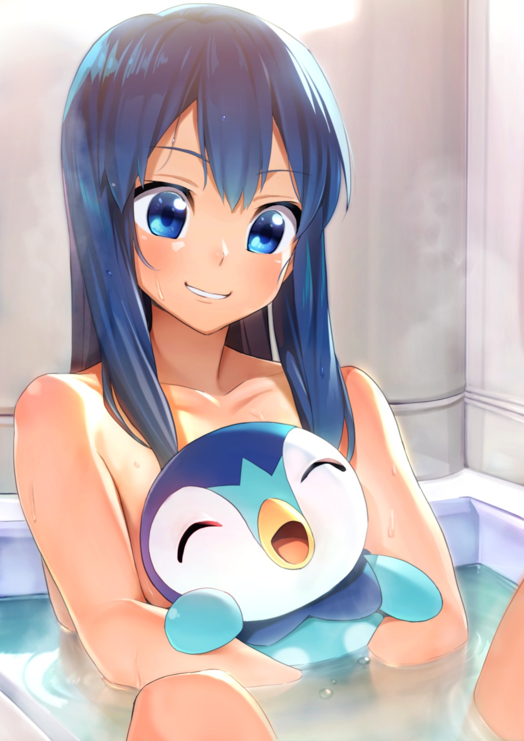 bathing hikari_(pokemon) naked piplup pokemon pokemon_bdsp pokemon_dppt ts422 wet