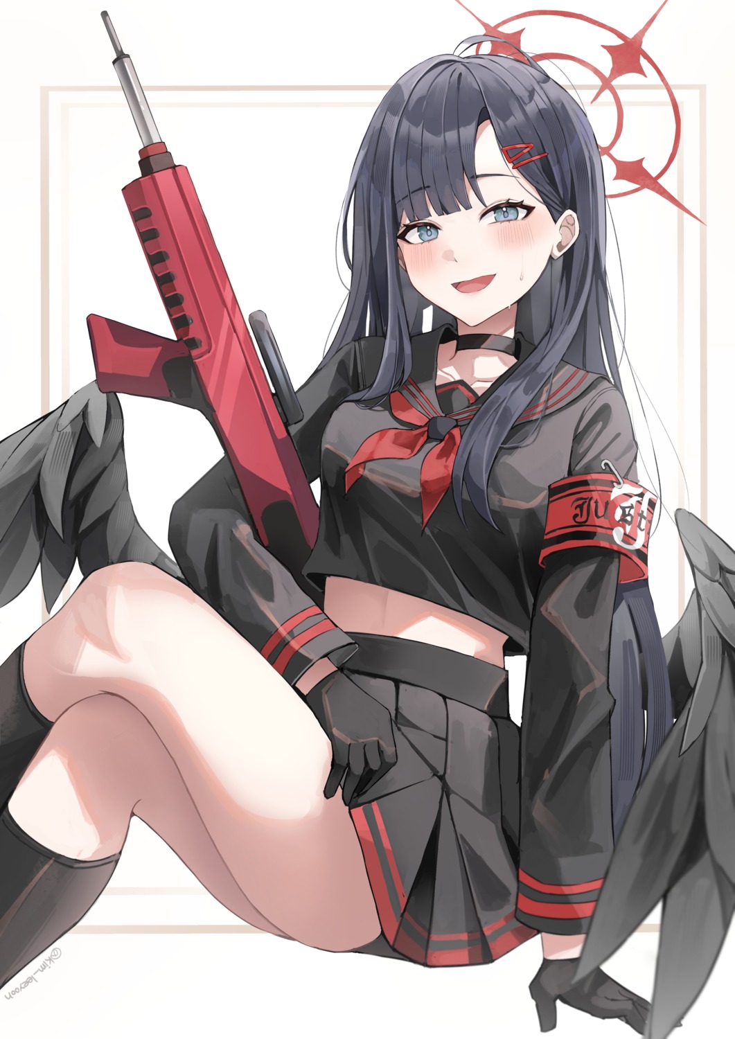 angel blue_archive gun kim_leeyoon nakamasa_ichika seifuku skirt_lift wings