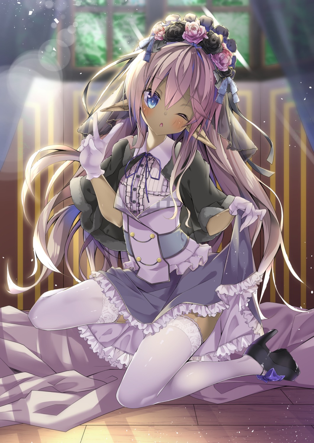 elf gothic_lolita heels lolita_fashion pointy_ears skirt_lift tagme thighhighs