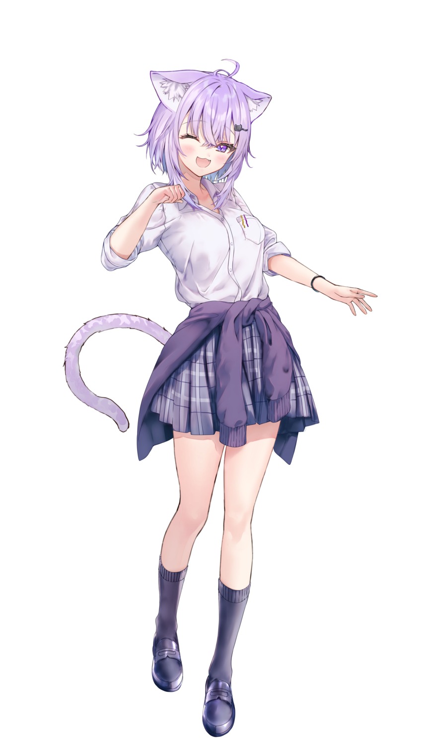 animal_ears entergram hanekoto hololive hololive_gamers nekomata_okayu nekomimi okayunyumu! seifuku sweater tail