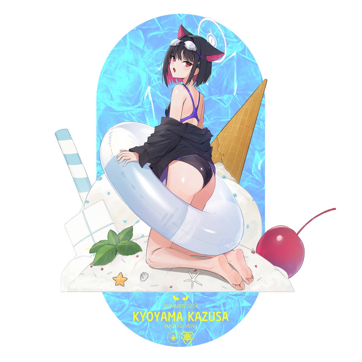 animal_ears ass blue_archive halo kyouyama_kazusa nekomimi ranyu swimsuits