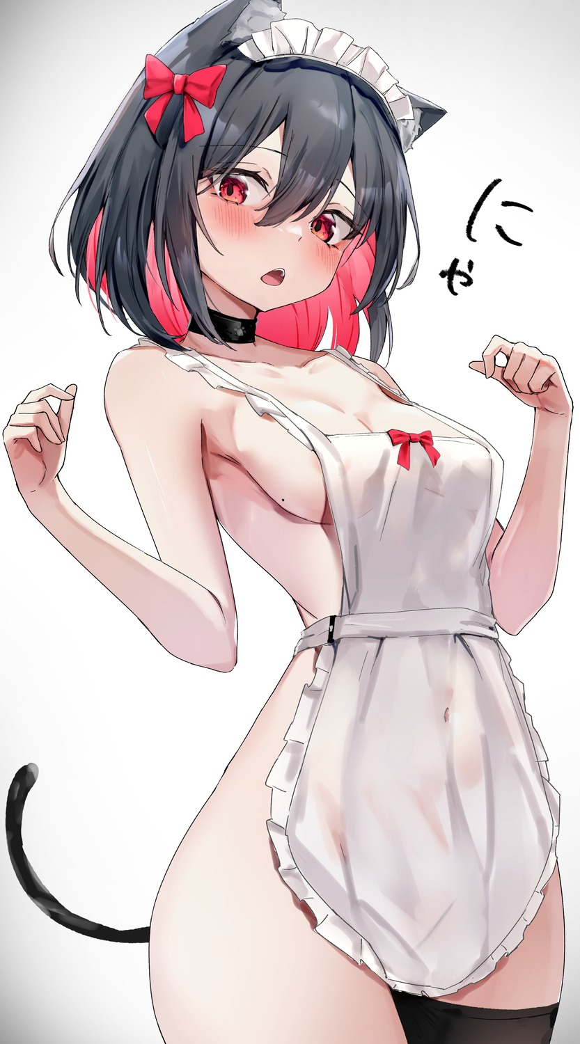 animal_ears naked_apron nanashinayuzu_mochi nekomimi tail