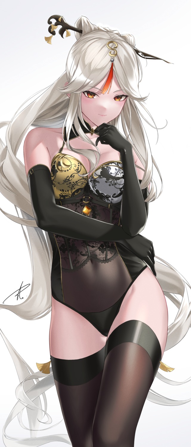 cleavage genshin_impact leotard ningguang thighhighs yabacha