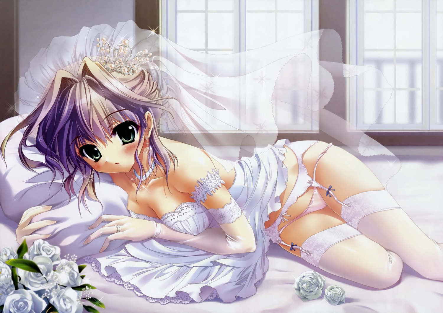 dress erect_nipples garter_belt izumi_tsubasu no_bra pantsu skirt_lift stockings thighhighs wedding_dress