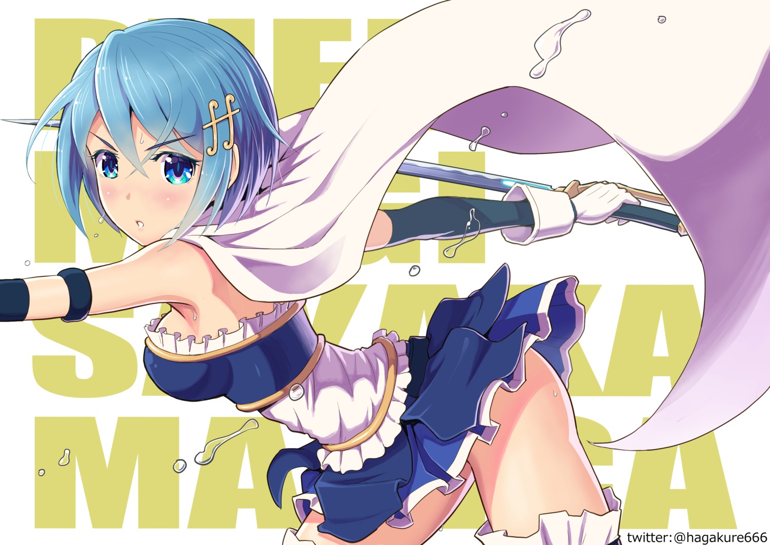 miki_sayaka no_bra number10_(hagakure) puella_magi_madoka_magica skirt_lift sword thighhighs