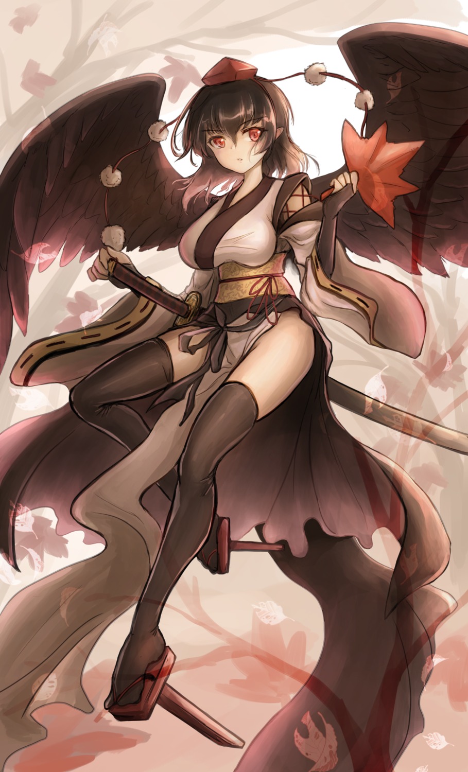 japanese_clothes namiki_(remiter00) pointy_ears shameimaru_aya sword thighhighs touhou wings