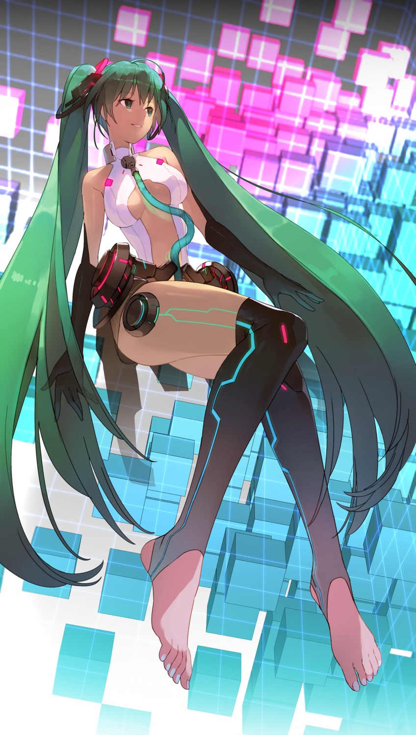 cleavage erect_nipples feet hatsune_miku jandy miku_append no_bra thighhighs vocaloid