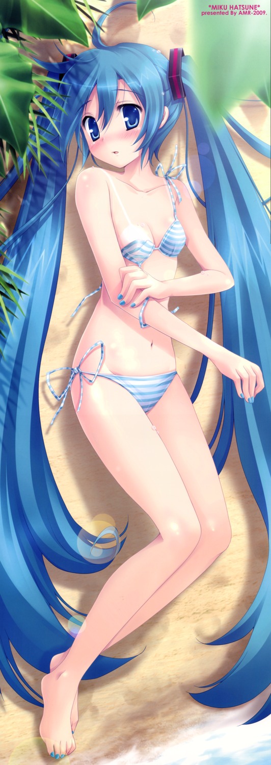 bikini cleavage hatsune_miku ikegami_akane swimsuits tan_lines undressing vocaloid