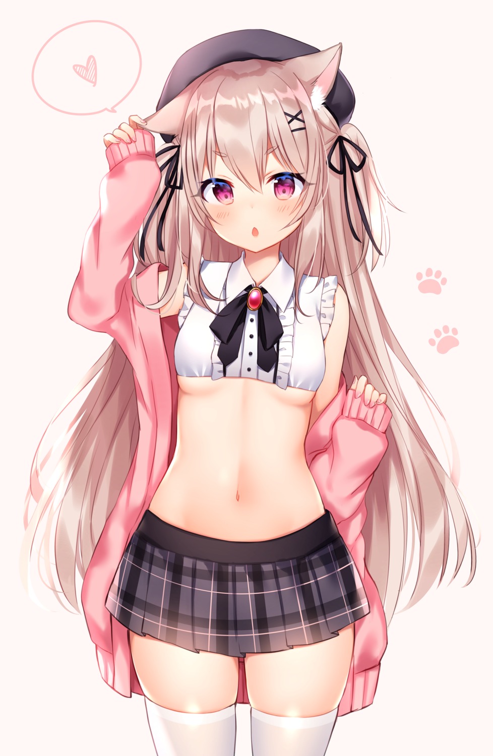 animal_ears nekomimi no_bra shouu-kun sweater thighhighs underboob