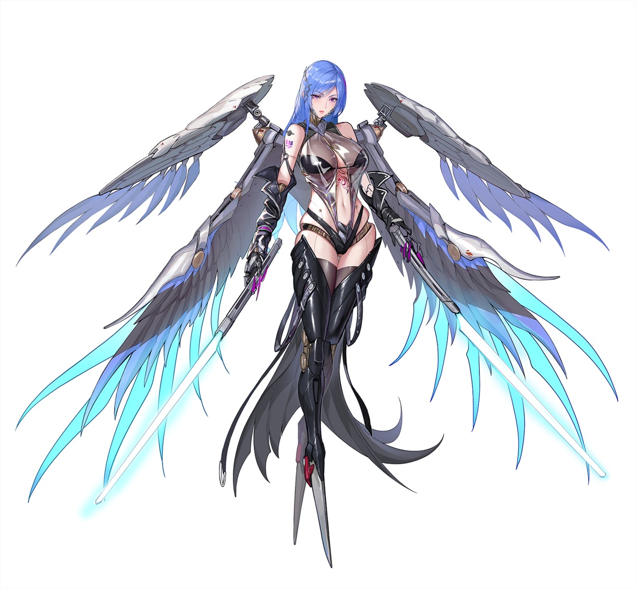 bikini_armor punishing:_gray_raven see_through sword tattoo thighhighs tsuki_no_i-min wings