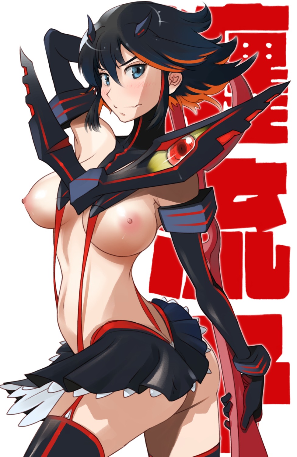 breasts horns kill_la_kill matoi_ryuuko nipples stockings suesan sword thighhighs