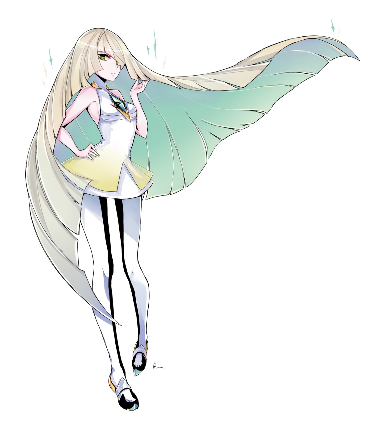 dress lusamine_(pokemon) pantyhose pokemon pokemon_sm pokemon_usum rinrin_(hiouurin)