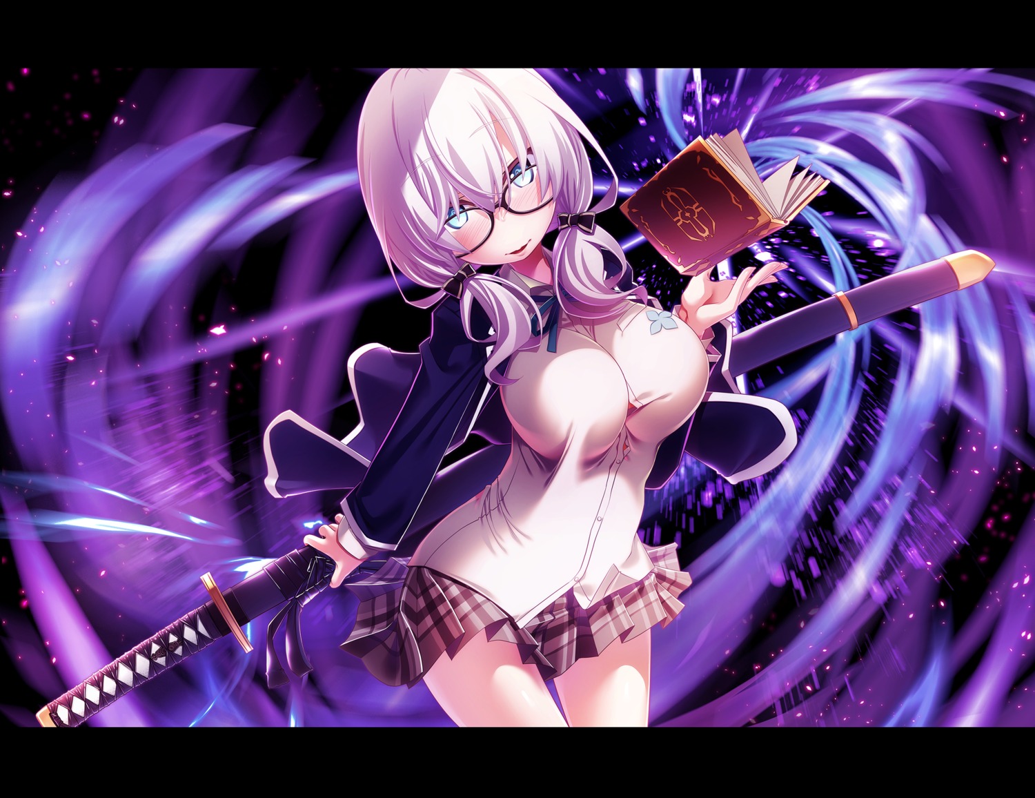 ars_almal megane nijisanji sakuya_tsuitachi seifuku skirt_lift sword