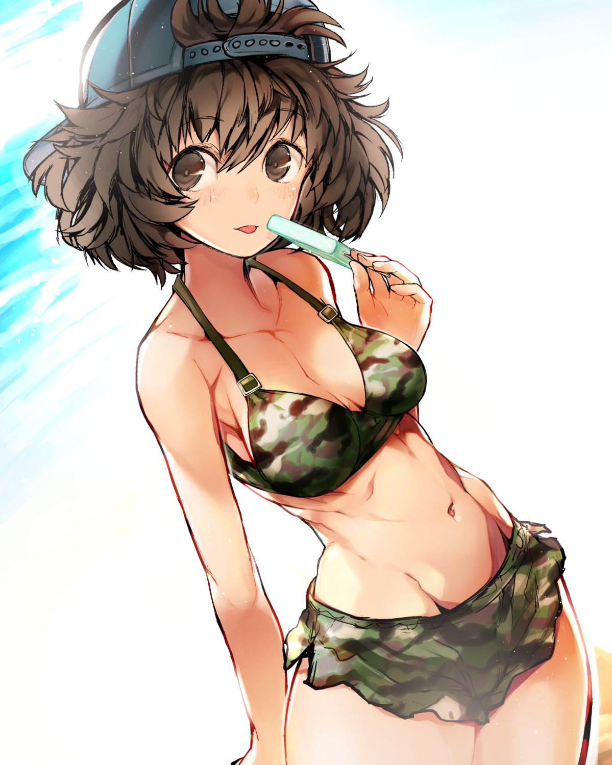 akiyama_yukari bikini_top cleavage girls_und_panzer nishiide_kengorou swimsuits