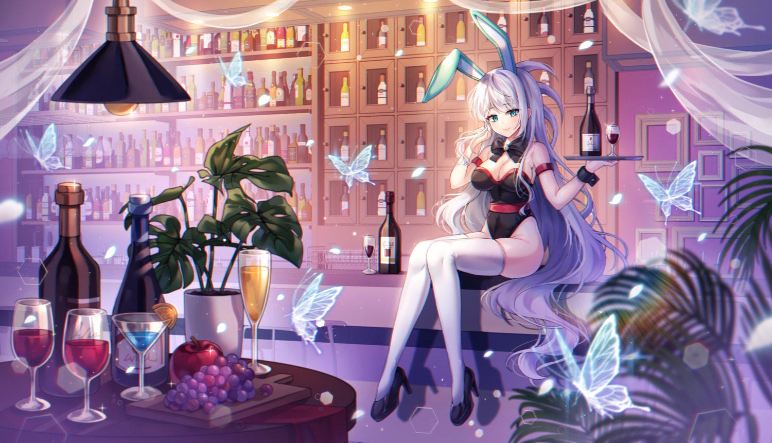 animal_ears bunny_ears bunny_girl hayun heels no_bra thighhighs