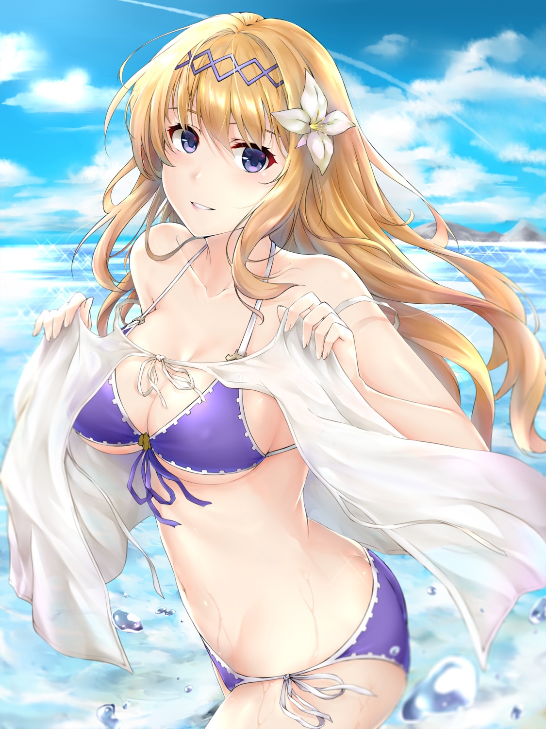 bikini granblue_fantasy jeanne_d'arc jeanne_d'arc_(granblue_fantasy) open_shirt rei_kun see_through swimsuits undressing wet