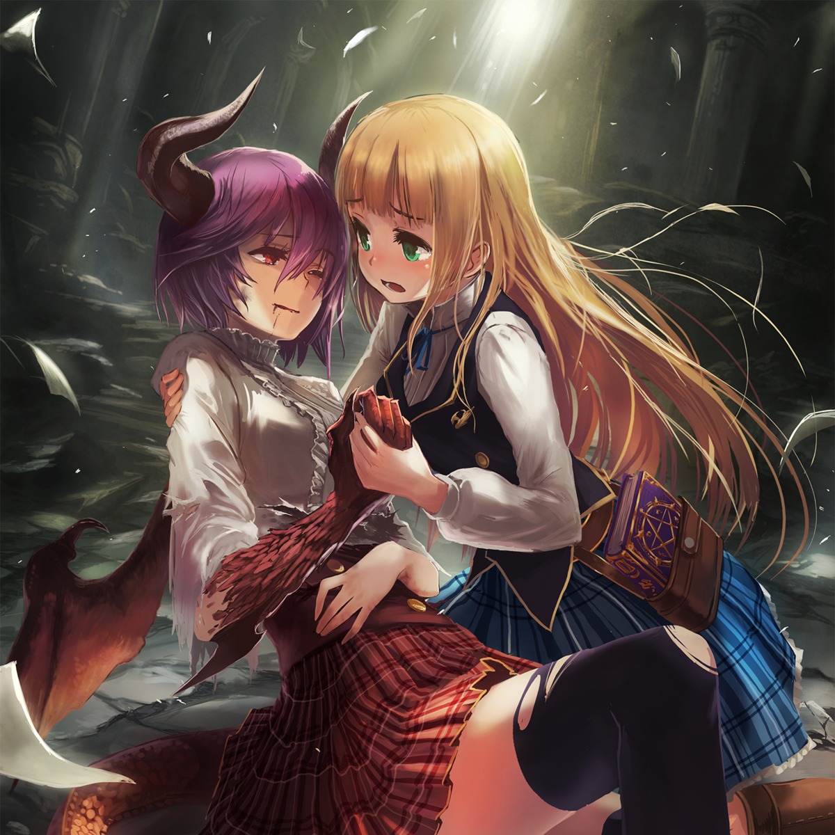 anne_(shingeki_no_bahamut) blood cygames grea horns manaria_friends shingeki_no_bahamut tail thighhighs torn_clothes wings