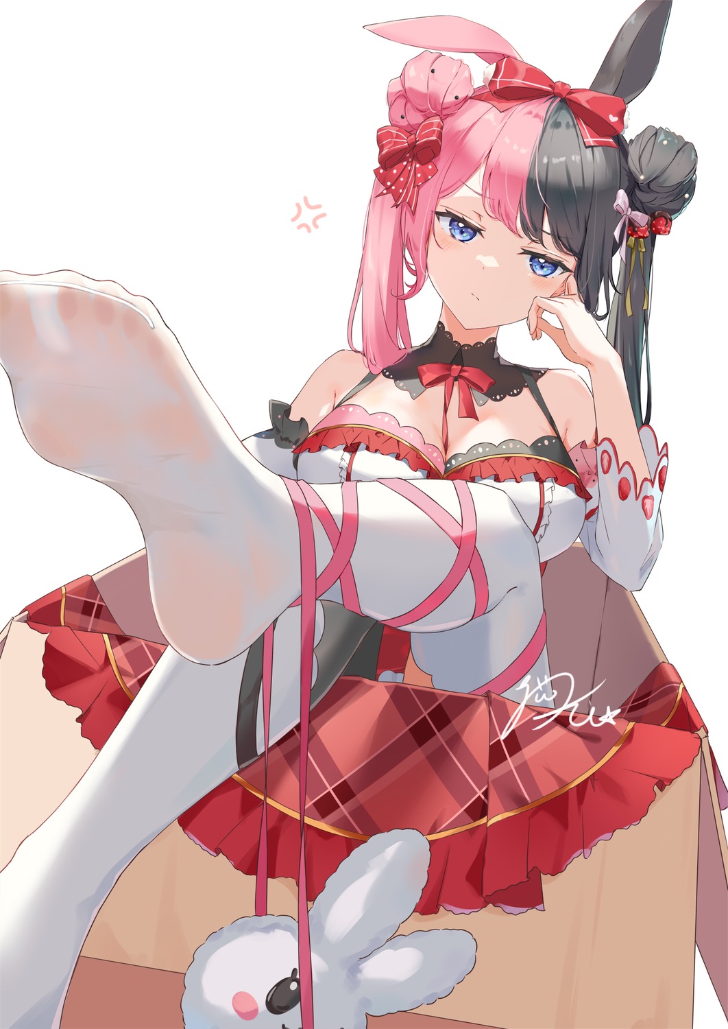 animal_ears bunny_ears feet iris_black_games no_bra okishiro see_through tachibana_hinano thighhighs vspo!