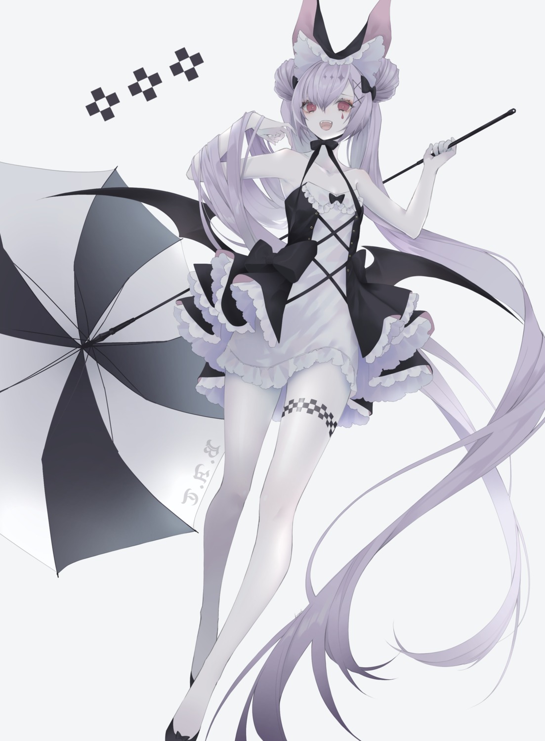 dress garter kotarou skirt_lift tattoo umbrella wings