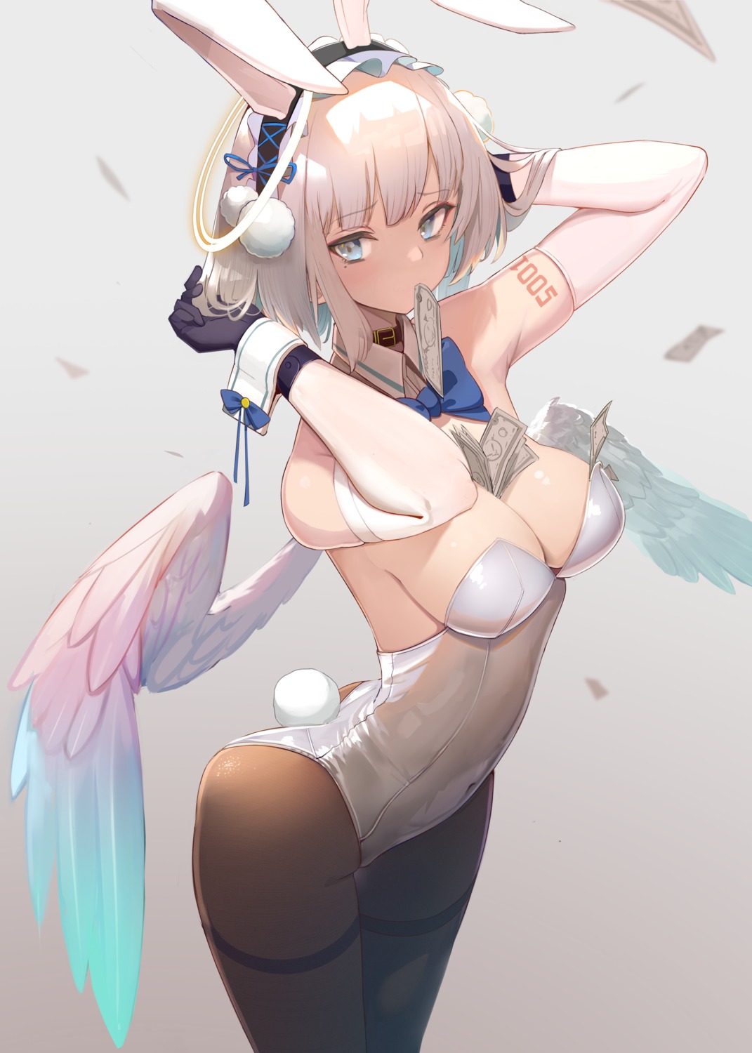 animal_ears bunny_ears bunny_girl hukahire0120 no_bra pantyhose tail tattoo wings